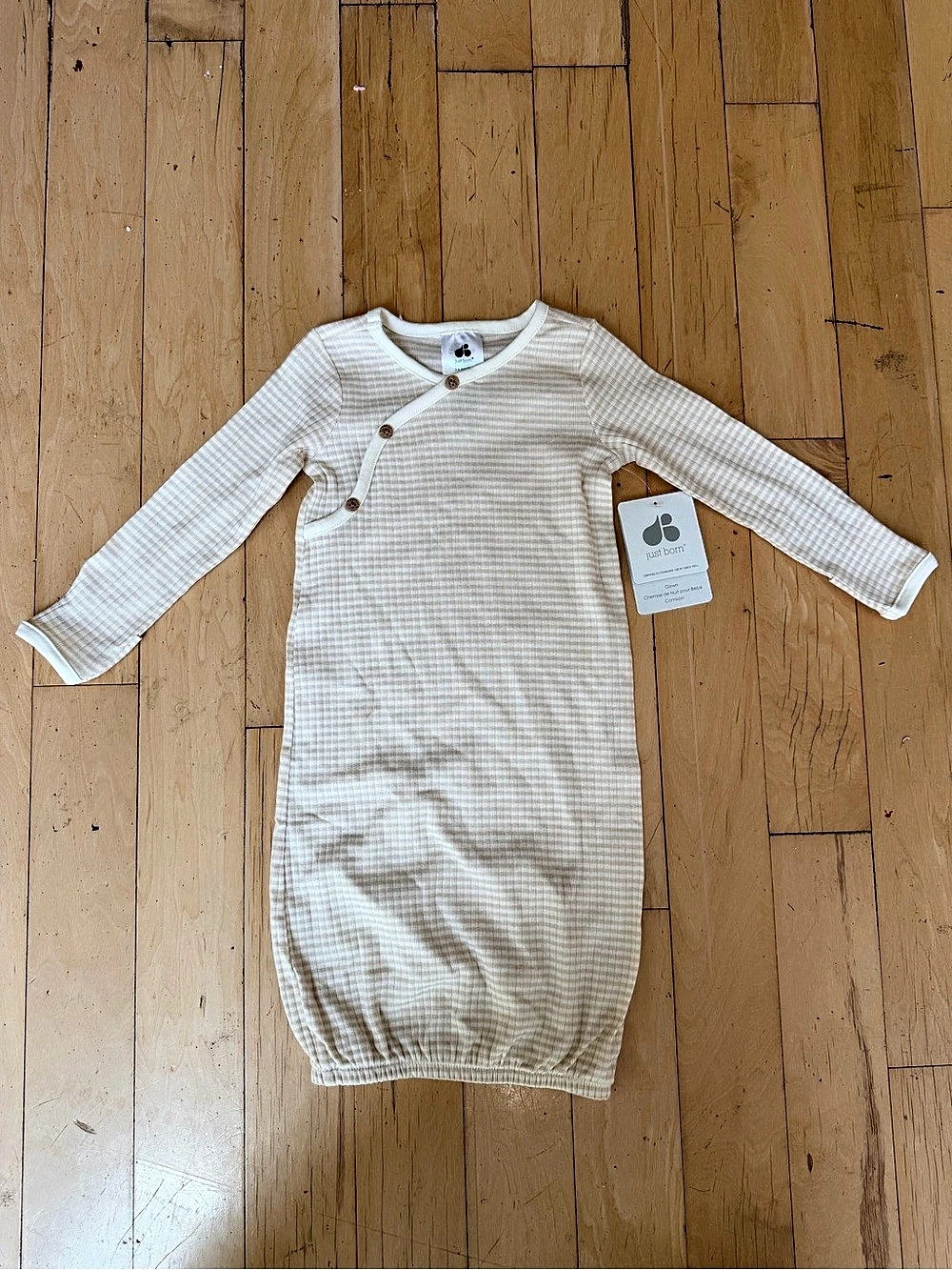 Just Born Baby Checkered Sleep Gown Cream & Brown Baby 0-6 Months NWT